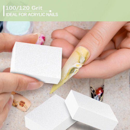 MARYTON Nail Buffer Mini Block File, 130 Count (White), 120 Grit, Fine, Acrylic