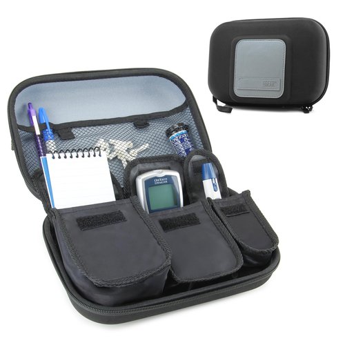 USA Gear Diabetic Supplies Travel Case with 3 Removable Pouches, Hard Shell Protection - Diabetes Travel Case to Carry Glucose Monitor Kit, Test Strips, Lancets, Insulin Pens, and more - Black