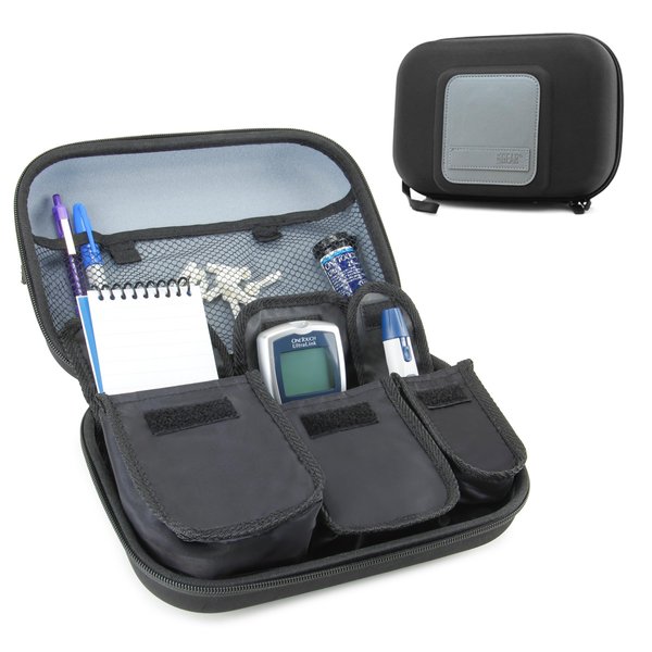 USA Gear Diabetic Supplies Travel Case with 3 Removable Pouches, Hard Shell Protection - Diabetes Travel Case to Carry Glucose Monitor Kit, Test Strips, Lancets, Insulin Pens, and more - Black