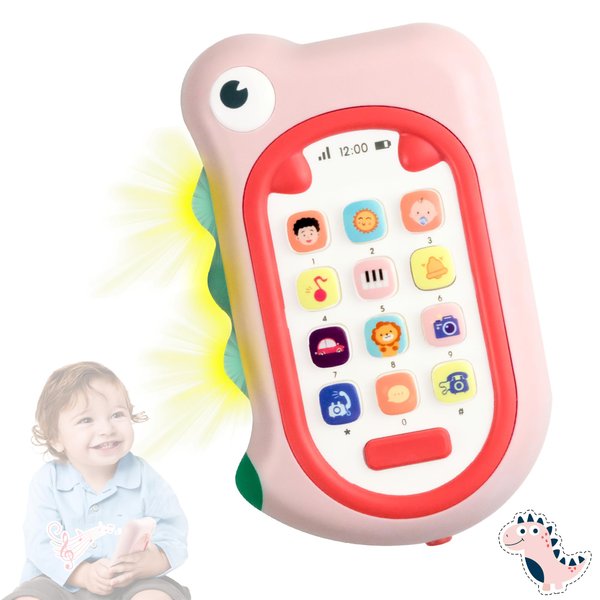Richgv Toys for Babies 6-12 Months Girls, Dinosaur Baby Phone Toy Baby Girl Gifts with 80+ Sound Effects Color Changing Light 1 Year Old Girl Birthday Gift Stocking Stuffers 6 Months +