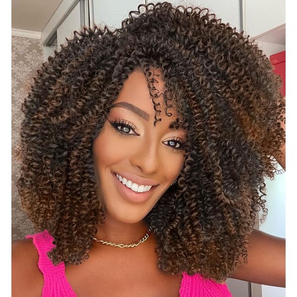 FANCEE Afro Kinky Curly Braiding Hair Ombre Brown Marlybob Jerry Curl Crochet Hair Extension for Black Women Short Soft Synthetic Passion Twist Hair 6X (1B/30, 18 Inches)