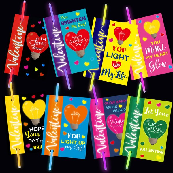 ceiba tree Valentines Day Cards with 32 Glow Sticks Kids Valentine Exchange Classroom School Party Favors Supplies