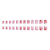 Press on Nails Short Square French Tip Fake Nails Pink Full Cover Strawberry False Nails with Bow Charm Designs Glossy Glue on Nails Cute Acrylic Nails Artificial Nails for Women Girls