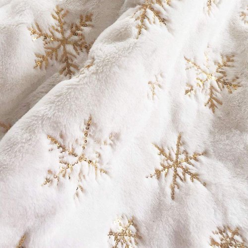 DegGod Plush Christmas Tree Skirts, 36 inches Luxury Snowy White Faux Fur Xmas Tree Base Cover Mat with Gold Snowflakes for Xmas New Year Home Party Decorations (36 inches, Gold)