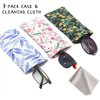WOW DING 3 PACK Sunglasses Case, Eyeglasses Pouch for Women, Portable Leather Soft Glasses Cases with Cleaning Cloth