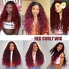 Aikebi Omber Burgundy Curly Human Hair Wig Lace Frontal Closure Deep Human Hair Wig Pre Plucked Pre Cut Lace Frontal Closure Glueless Wigs Elastic Band 200% Density