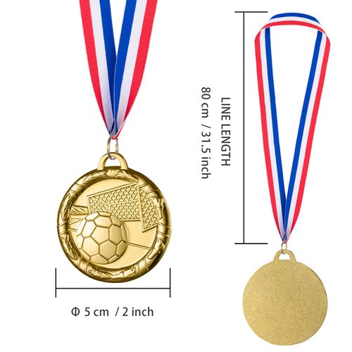 Abaokai 12 Pieces Soccer Medals for Awards for Kids and Adults, Gold Award Medals Set - Metal Olympic Style for Kid’s Sports Soccer Games and Prizes Awards, Party Favors, 2 Inches