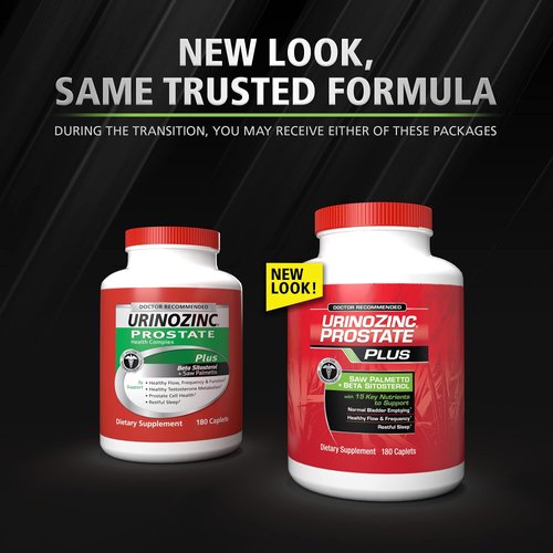 Urinozinc Plus - Prostate Supplement with Beta Sitosterol & Saw Palmetto – Reduce Frequent Urination Concerns & Support your Prostate Health, 180 Caplets