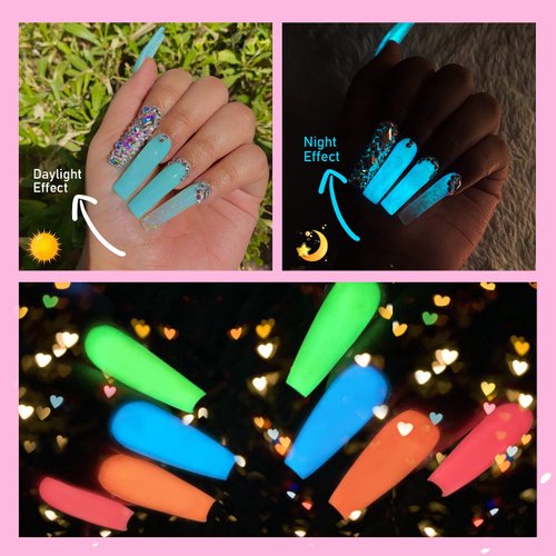 SAVILAND Glows in The Dark Gel Nail Polish Set - 12 Holiday Colors Luminous Neon Nail Gel Polish Set Soak off U V/LED Glow Effect Nail Polish for DIY Nail Art Design Holiday Gifts for Women