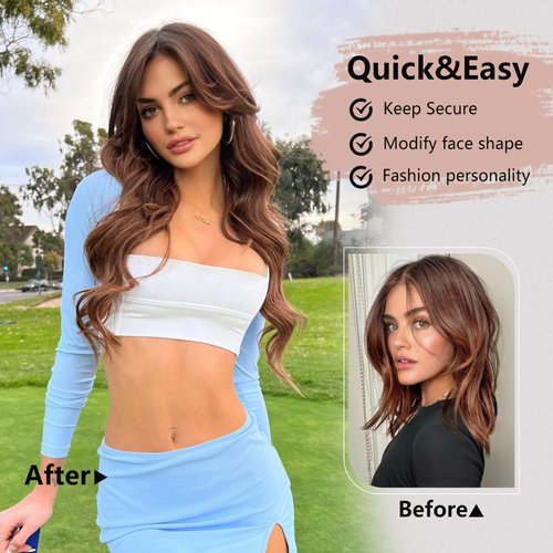 ALXNAN Hair Extensions, 4PCS Clip in Hair Extensions, 20 Inches Medium Brown Long Wavy Natural Soft Synthetic Hairpieces for Women