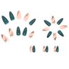 24Pcs Green Press on Nails Almond, Acrylic Press on Nails medium Nued Fake/False Nails with leaf Press ons Designs Artificial Nails Stick on Nails For Women Girls