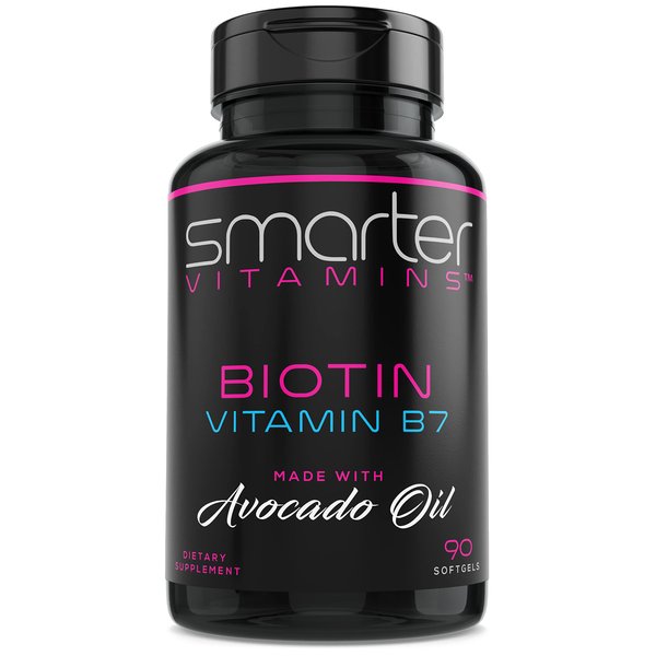 Smarter Biotin 5000mcg in Avocado Oil, Vitamin B7, Hair, Skin & Nail Support, Non-GMO, 90 Mini Liquid Softgels, No Soy