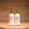 Prus Waso Glass and Stainless Steel Soap Dispenser Set for Kitchen Counters (White)