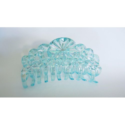 Generic Clear transparent iridescent diamond cut design double grip acrylic hair claw (Primary color: Clear), 1 Count (Pack of 1)