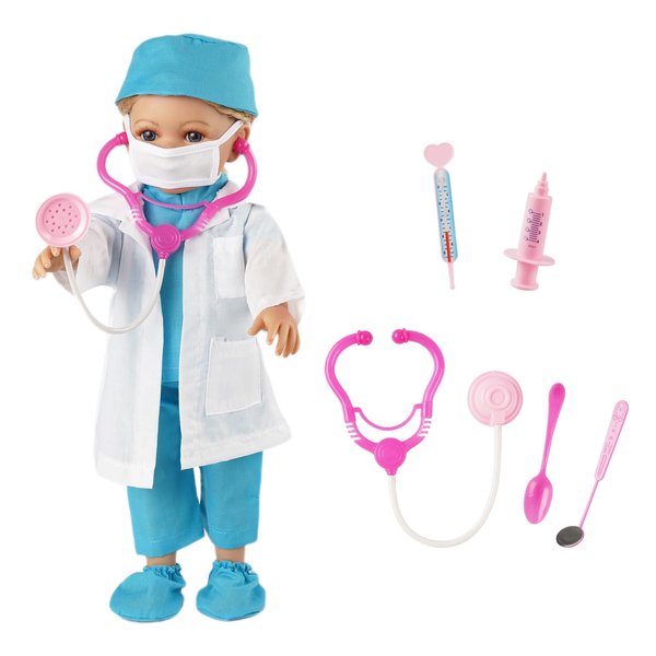 BABESIDE 10 Pcs Doll Clothes and Doll Accessories Set for 18 Inch Dolls, Doll Clothes Doctor Accessories Set for Dolls Girls and Boys, Blue and White