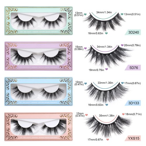 MAGEFY 12 Pairs False Eyelashes Fluffy Volume Long Faux Mink Lashes Natural Look 4 Styles Wispy Fake Eyelashes Soft Reusable Eyelashes with Lashes Boxes (12 Pairs, 4 Styles)