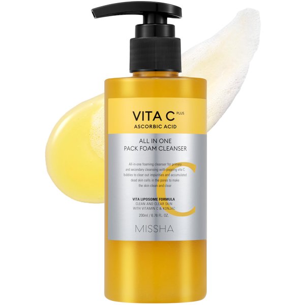 MISSHA Vita C All-In-One Bubble Foam Facial Cleanser 6.76 Fl oz / 200ml- Deep Pore Detox, Magic Bubbles with 99% Pure Vitamin C, Korean Face Wash - Removes Impurities, Makeup, Blackheads, Whiteheads