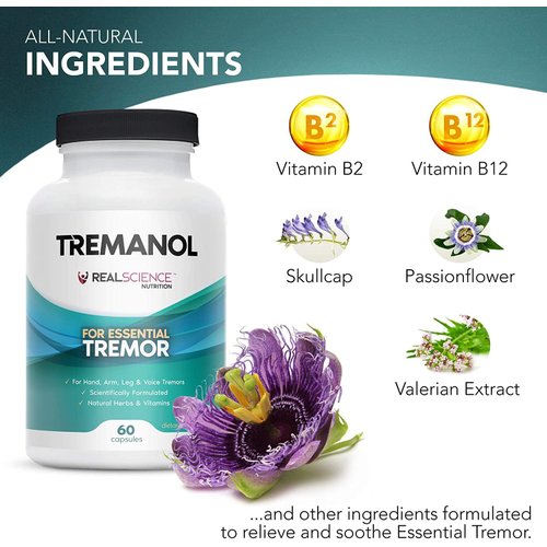 Tremanol Natural Aid for Essential Tremor - Provides Tremor Relief for Shaky Hands, Arm, Leg And Voice (Pack of 3 Of 60 Capsules Each)