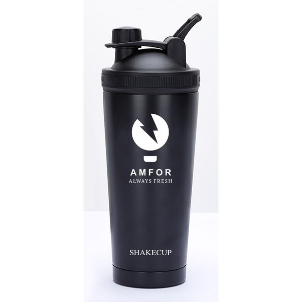 AMFOR Shaker Bottle, Double Wall Stainless Steel 25 Oz, Stainless Steel Blender Bottle, Protein Shaker, Shaker Cup, Coffee Bottle, Reusable (Black)