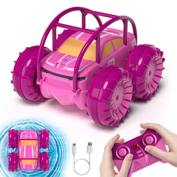 zingzoom Amphibious Remote Control Car, Rechargeable Direct Charging RC Cars 360° Flip Waterproof RC Stunt Car 2.4Ghz 15KM/H 4WD All Terrain Car Toy Xmas Gift for Boys and Girls