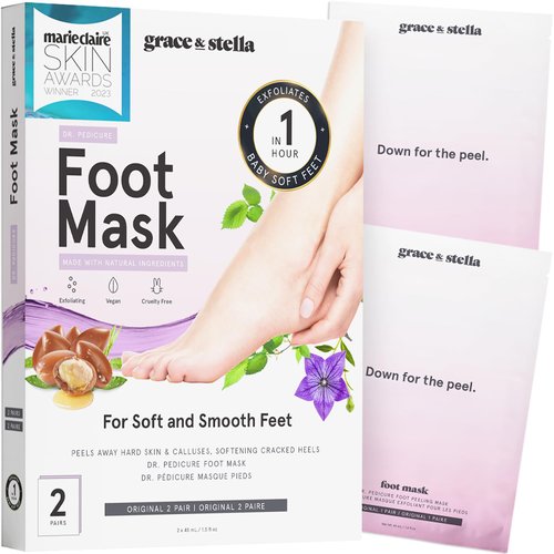 grace & stella Award-Winning Foot Peeling Mask - Foot Peel Masks (2 Pairs, Lavender) - Moisturizing Foot Masks That Remove Dead Skin, Exfoliating Foot Mask for Dry Cracked Feet, Feet Peeling Mask