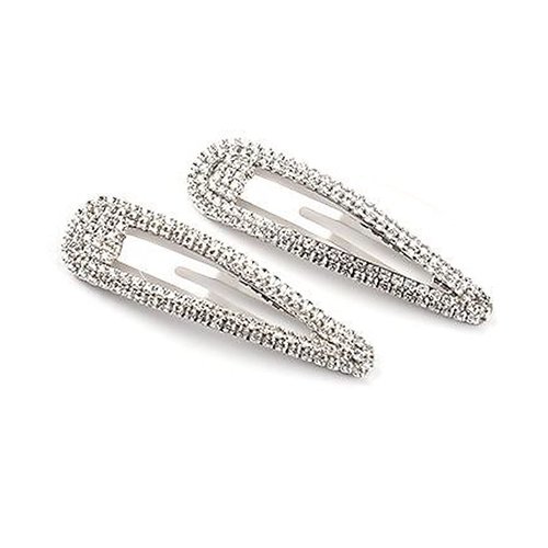 2Pcs Sparkly Rhinestone Snap Hair Clips Diamond Hair Clips Silver Bling Hair Pins Crystal Hair Barrettes Wedding Bridal Hairpins Alligator Hair Clips Hair Accessories for Women Girls