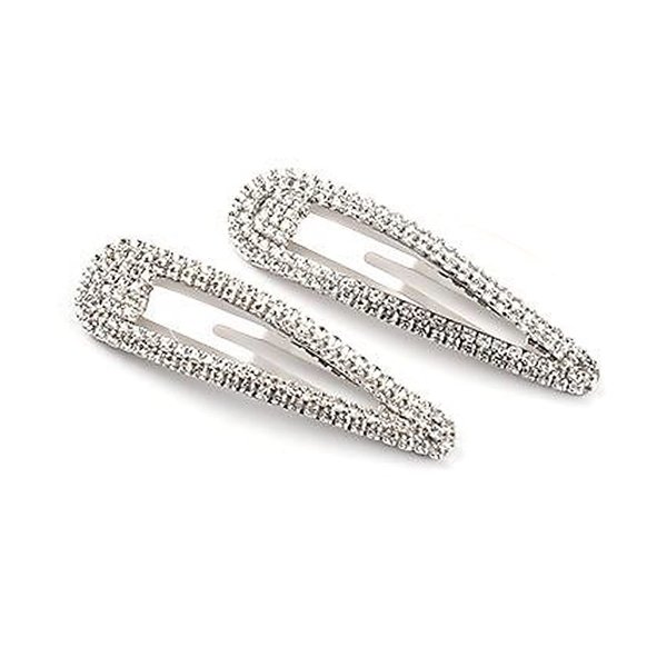 2Pcs Sparkly Rhinestone Snap Hair Clips Diamond Hair Clips Silver Bling Hair Pins Crystal Hair Barrettes Wedding Bridal Hairpins Alligator Hair Clips Hair Accessories for Women Girls