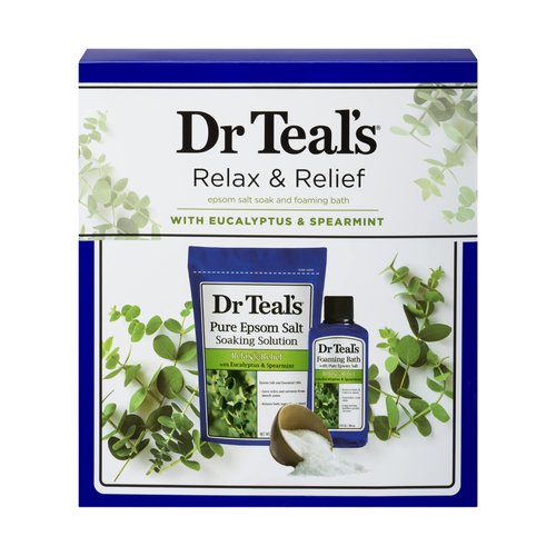 Dr Teal's Eucalyptus Epsom Salt & Foaming Bath Oil Sampler Gift Set - Give The Gift of Rejuvenation & Self Care! - 14 oz Bag of Eucalyptus Bath Salts & 3 oz Bottle of Eucalyptus Foaming Bath Oil