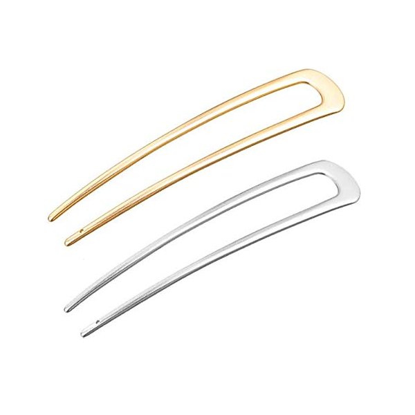 Aeyistry 2 Pieces Metal U Shaped Hair Pin Fork Sticks,Hair Comb Updo Chignon Pin for Women Girls Hairstyle Accessories,Gold and Sliver