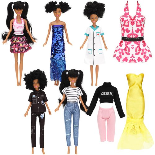 ONEST 5 Sets 11.5 Inch African American Dolls Include 5 Pieces Brown Girl Dolls, 8 Pieces Handmade Doll Clothes
