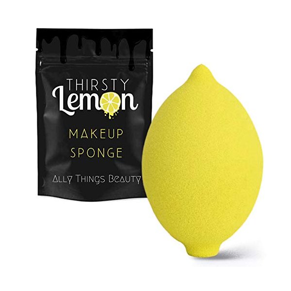 Thirsty Lemon Makeup Sponge by Ally Things Beauty | Yellow Lemon Shaped Makeup Blender for Liquid Foundation, Cream or Powder Blending - Cosmetic Applicator - Cute & Latex-Free Daily Beauty Sponge