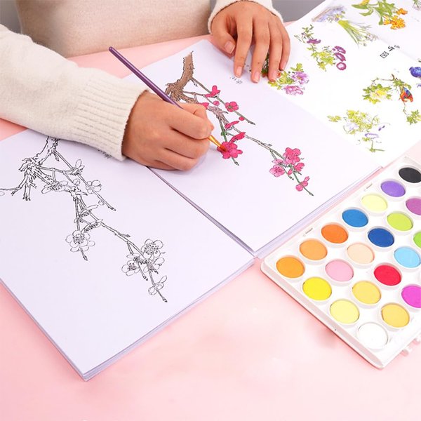 RGBMIX 36 Colors Watercolor Paint with 8''x12'' 20pcs Flower Watercolor Paper Pad, 6''x8'' 20pcs Blank Watercoloring Paper Stress-Relief Painting Art Supplies Set