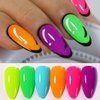 Double Rhythm Jelly Sheer Gel Nail Polish Set of 6 Colors Baby Light Pastel Milky Nail Polish Starter Kit Art DIY Salon Home (Neon Pink Blue Green Yellow Purple Orange,Kit 7)