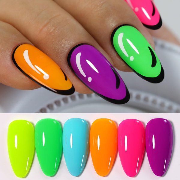 Double Rhythm Jelly Sheer Gel Nail Polish Set of 6 Colors Baby Light Pastel Milky Nail Polish Starter Kit Art DIY Salon Home (Neon Pink Blue Green Yellow Purple Orange,Kit 7)
