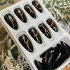 24PCS Black Full Cover Reusable Glossy False Nails Kits, Press on Nails Pointed Medium Length with Gold Lightning Designs Artificial Fingernails Acrylic Fake Nails for Women Glue on Nails Almond Shape