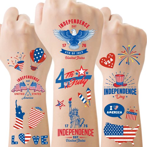 60 Pieces 4th of July Decorations Temporary Tattoos for Kids Womens, Patriotic Independence Day Tattoos, USA American Flag Sticker for Memorial Day, Labor Day, Victory Day Accessories Decor Party Favors Supplies