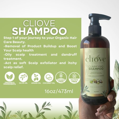 Cliove Clean and Pure Clarifying Shampoo | Deep Cleansing Shampoo | Purifying Sulfate Free Detox Shampoo for Curly, Oily & Damaged Hair | 16oz