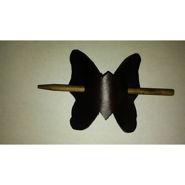 Hand Made Leather Butterfly Barrette with Wooden Stick for Thick Plain