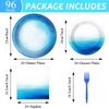 96 Pieces Ocean Sea Party Tableware Set Ocean Waves Party Supplies Sea Theme Table Decorations Under The Sea Tableware for Baby Shower Birthday Paper Plates Napkins Forks for 24 Guests