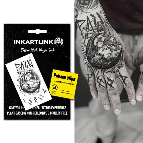 INKARTLINK Temporary Tattoos, Semi Permanent Tattoo Adult Art Design Waterproof Temp Tattoo Party Favors Tattoo Stickers Realistic Look, No Adhesive, Lasts 1-2 Weeks Black (Moon)