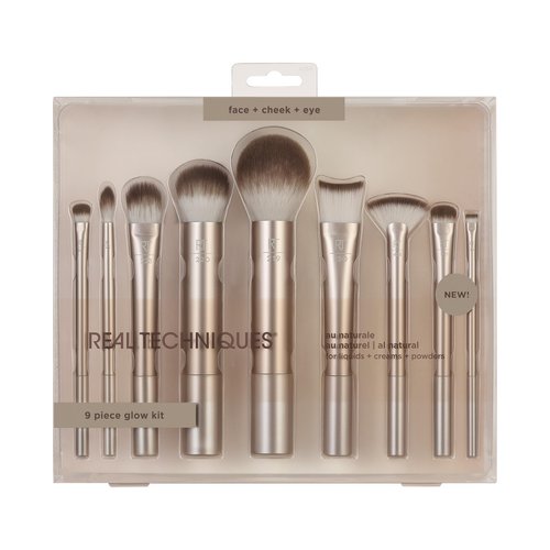 Real Techniques Au Naturale Makeup Brush Kit, For Foundation, Powder, Eyeshadow, Blush, Bronzer, & Concealer, Premium Quality Face Brushes, 9 Piece Set