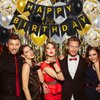 Happy Birthday Banner, Black Gold Birthday Decoration, 16 Pcs 12in Happy Birthday Balloons with 2 Ribbons for Men Women Girls and Boys Birthday Party Decoration
