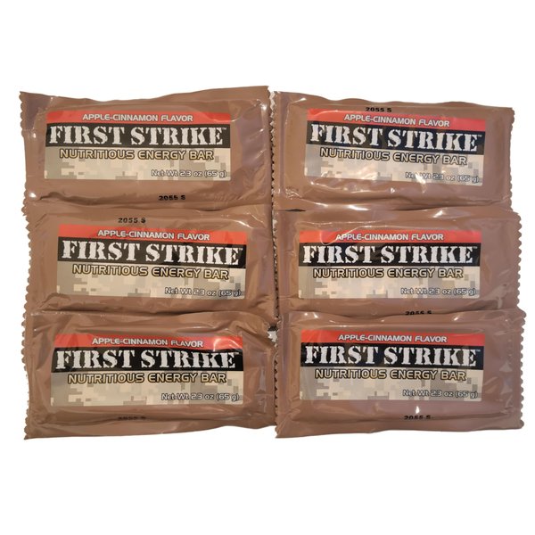 First Strike Energy Bars, Full Size (2.3 oz.) Vitamin Fortified Nutritious Energy Bars - Authentic USGI MRE Dessert component available in 6, 12, 24, 48 and 100 Packs (6, Apple Cinnamon)