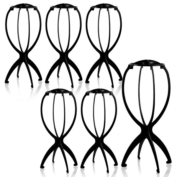 STUDIO LIMITED Portable Durable Fording Wig Stand Wig Dryer Stable Wig Holding Tool (6 Pack, Black)