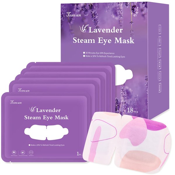 Steam Eye Mask for Dry Eyes, Tenvan 18-Packs Eye Mask for Dark Circles and Puffiness, Self Heating Gentle Steam Warm Eye Mask for Relief Eye Fatigue, Lavender Scents
