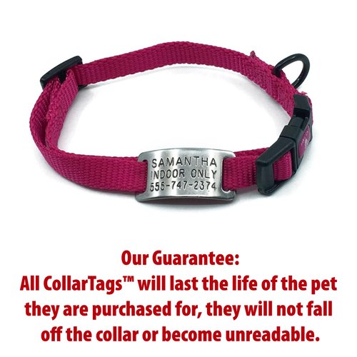 CollarTags Cat Tag - Will Last Your Pets Lifetime, Boomerang Tags, Cat Tags Personalized Small, Engraved Steel Silent Cat ID Tag, Small Dog Tag (Open End X-Small for 3/8 or 1/2 Inch Snap Style Collar)