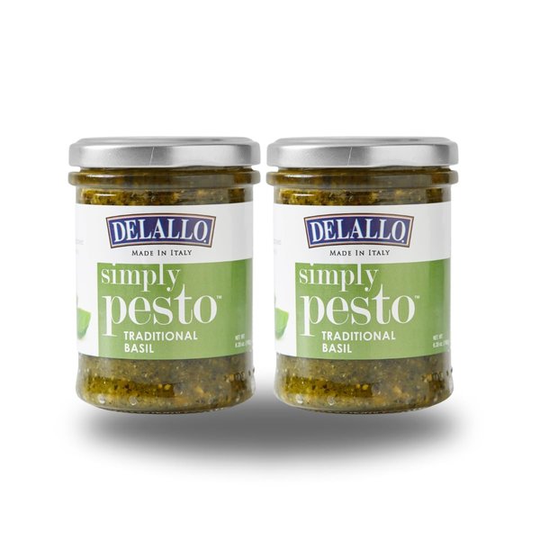 DeLallo Traditional Basil Pesto, 6 Ounce Jar, 2 Pack, Made in Italy, Gourmet Spread, Ready to Use Pasta Sauce