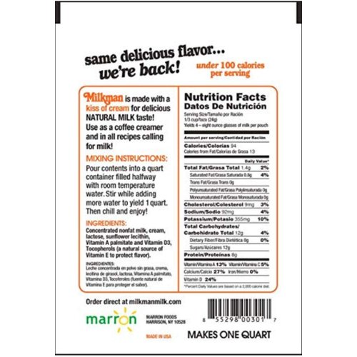 Milkman Low-fat Milk - Instant Dry Milk Powder - 1 Gallon (4 Packets)