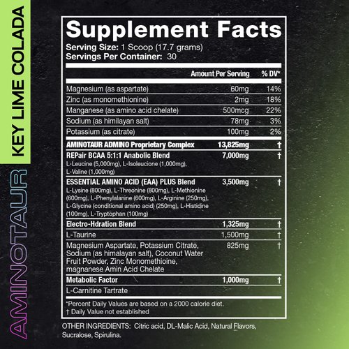 Project AD Aminotaur - Amino Acids with BCAAs, Pre Workout, Amino Energy, BCAA, Amino Acids, Keto Friendly, Coffee Extract, Energy Powder (Key Lime Colada)