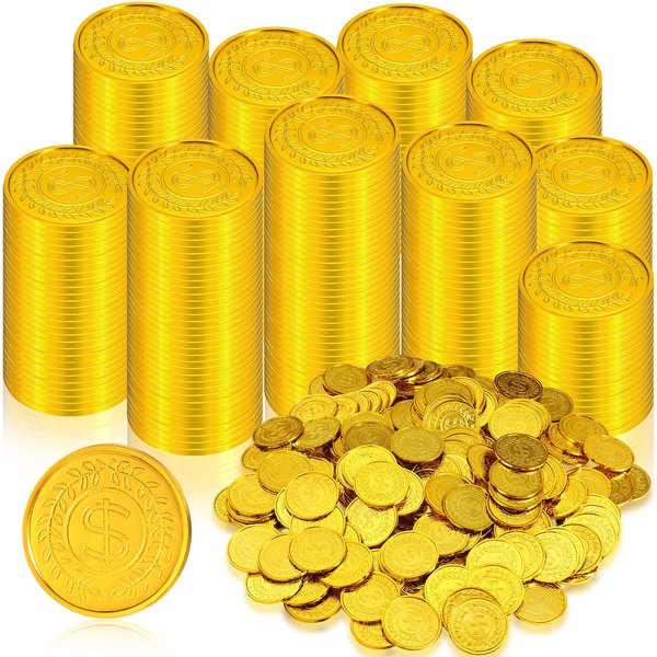 1000 Pcs Pirate Gold Coins Plastic Treasure Coins Play Toy Coins Fake St. Patricks Coin for Pirate Party Favors Supplies Treasure Hunt Game Teachers Classroom Reward
